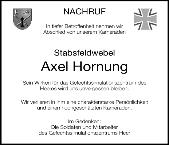 Anzeige von Axel Hornung von MGO