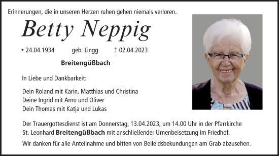 Anzeige von Betty Neppig von MGO