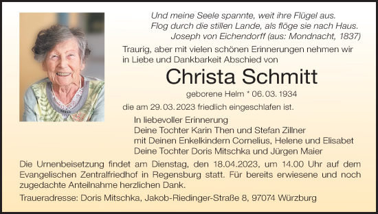 Anzeige von Christa Schmitt von MGO