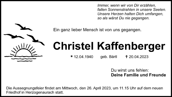 Anzeige von Christel Kaffenberger von MGO