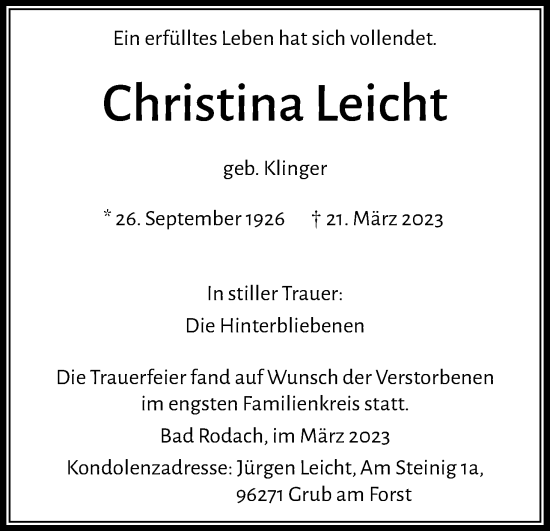 Anzeige von Christina Leicht von MGO