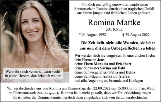 Anzeige von Romina Mattke von mgo