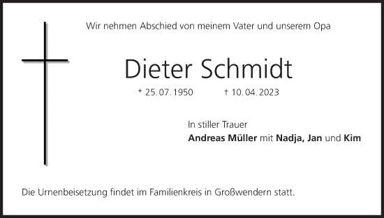 Anzeige von Dieter Schmidt von MGO