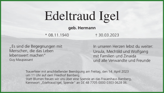 Anzeige von Edeltraud Igel von MGO