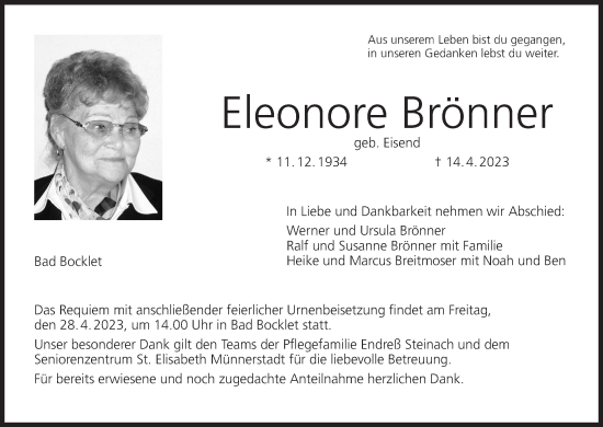 Anzeige von Eleonore Brönner von MGO
