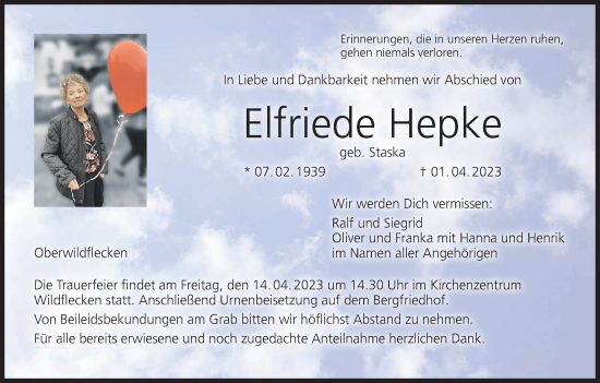 Anzeige von Elfriede Hepke von MGO