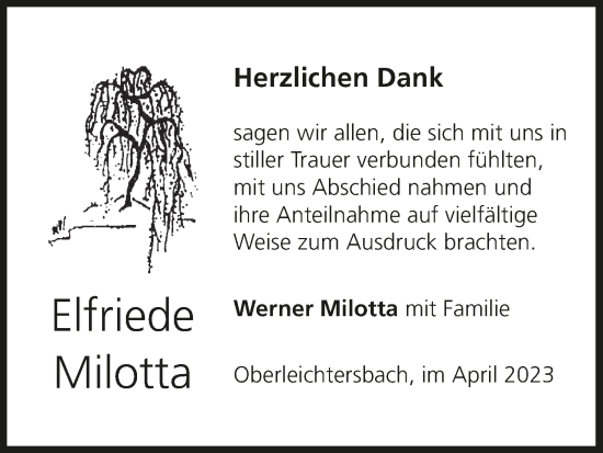Anzeige von Elfriede Milotta von MGO