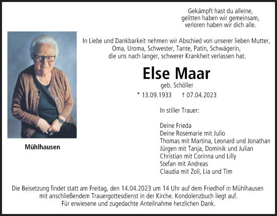 Anzeige von Else Maar von MGO