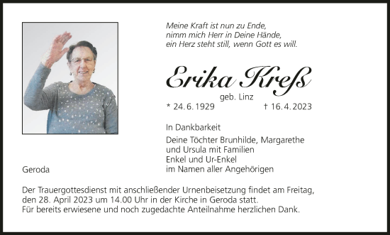 Anzeige von Erika Kreß von MGO