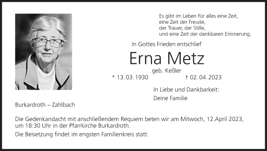 Anzeige von Erna Metz von MGO