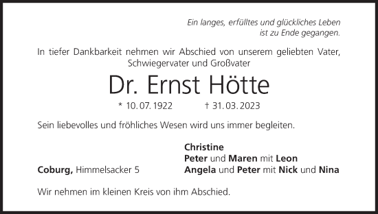 Anzeige von Ernst Hötte von MGO