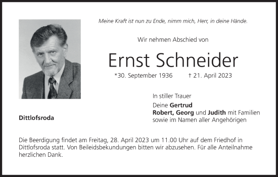 Anzeige von Ernst Schneider von MGO