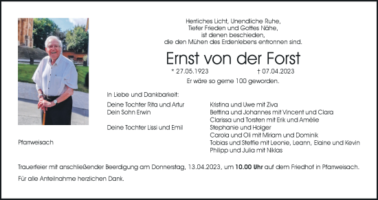 Anzeige von Ernst von der Forst von MGO