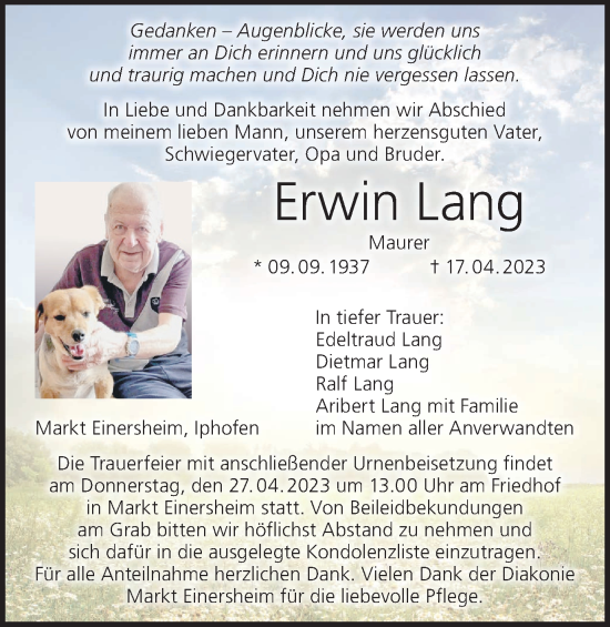 Anzeige von Erwin Lang von MGO