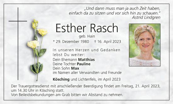 Anzeige von Esther Rasch von MGO