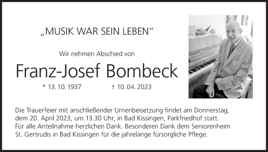 Anzeige von Franz-Josef Bombeck von MGO