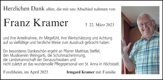 Anzeige von Franz Kramer von MGO