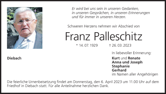 Anzeige von Franz Palleschitz von MGO
