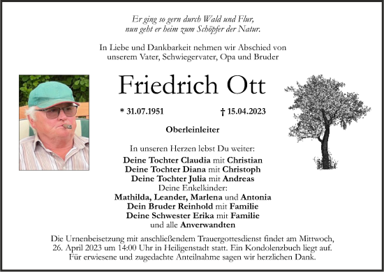 Anzeige von Friedrich Ott von MGO