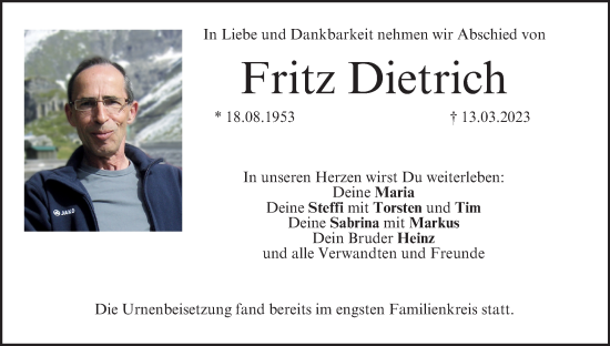 Anzeige von Fritz Dietrich von MGO