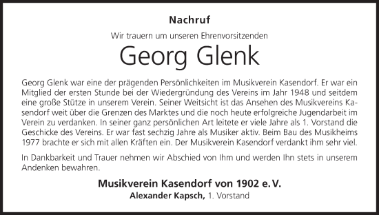 Anzeige von Georg Glenk von MGO