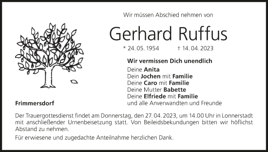 Anzeige von Gerhard Ruffus von MGO