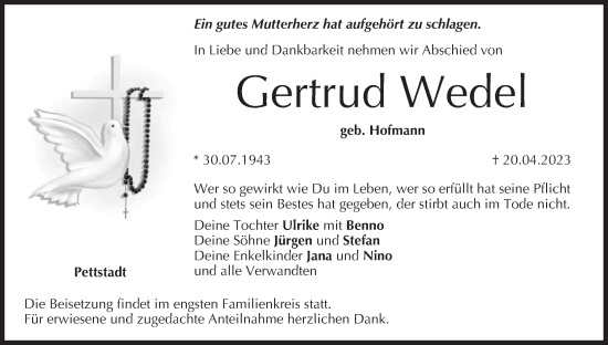 Anzeige von Gertrud Wedel von MGO