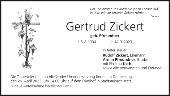 Anzeige von Gertrud Zickert von MGO