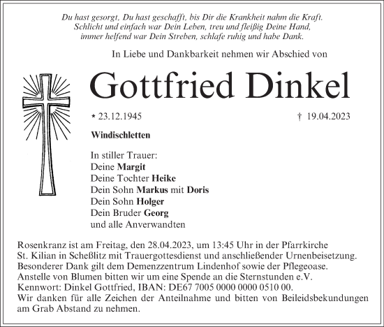 Anzeige von Gottfried Dinkel von MGO