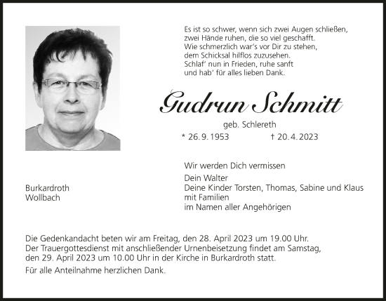 Anzeige von Gudrun Schmitt von MGO