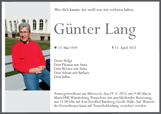 Anzeige von Günter Lang von MGO