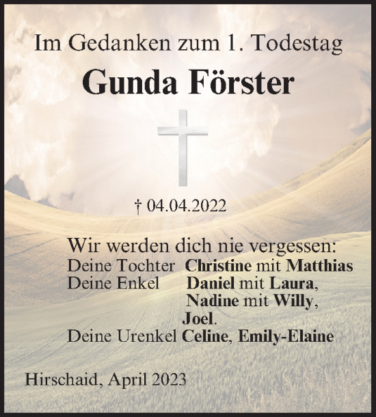 Anzeige von Gunda Förster von MGO