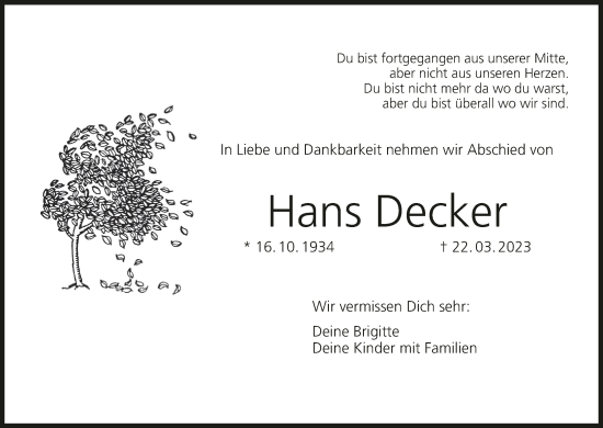 Anzeige von Hans Decker von MGO