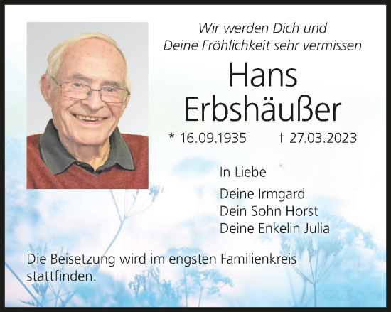 Anzeige von Hans Erbshäußer von MGO