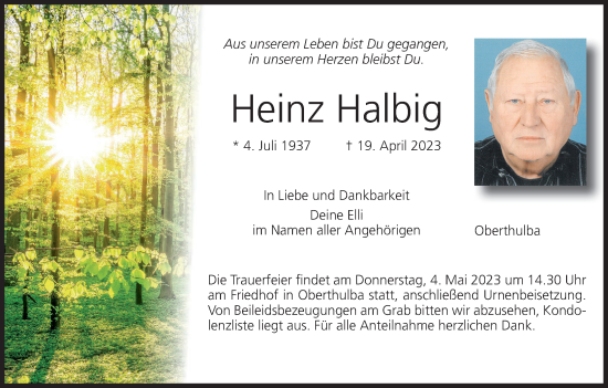 Anzeige von Heinz Halbig von MGO