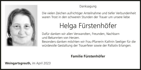 Anzeige von Helga Fürstenhöfer von MGO