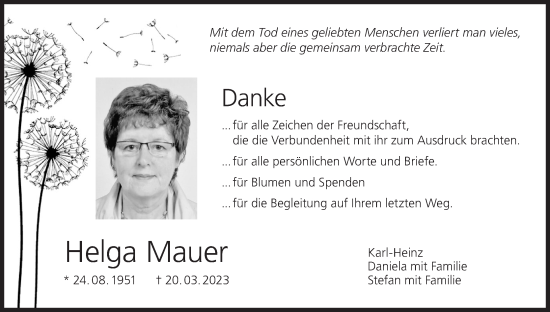 Anzeige von Helga Mauer von MGO