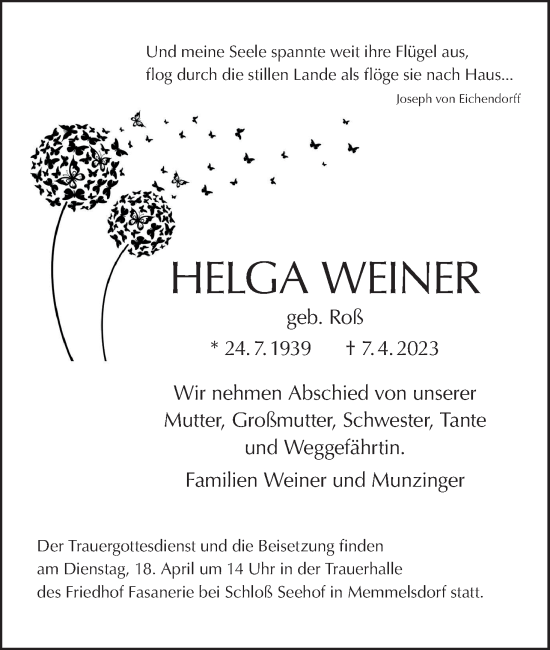 Anzeige von Helga Weiner von MGO