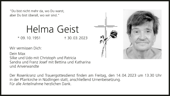 Anzeige von Helma Geist von MGO