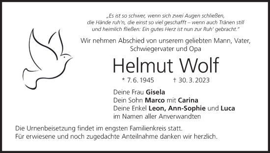 Anzeige von Helmut Wolf von MGO