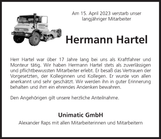 Anzeige von Hermann Hartel von MGO