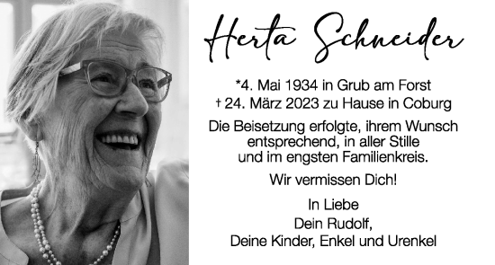 Anzeige von Herta Schneider von MGO