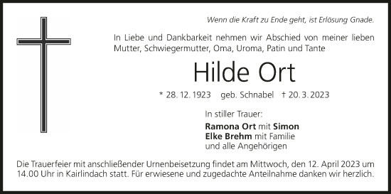 Anzeige von Hilde Ort von MGO