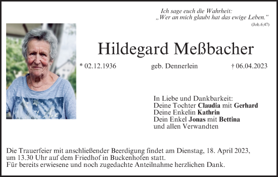 Anzeige von Hildegard Meßbacher von MGO