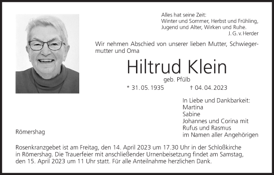 Anzeige von Hiltrud Klein von MGO