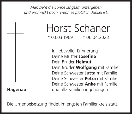 Anzeige von Horst Schaner von MGO