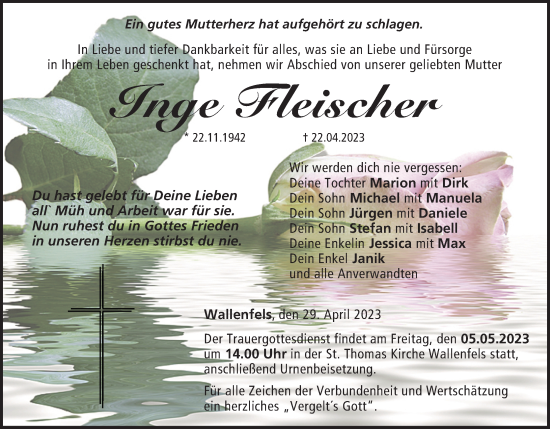 Anzeige von Inge Fleischer von MGO