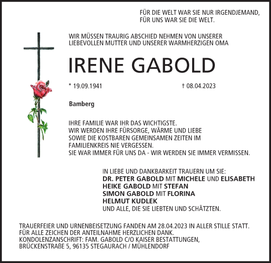 Anzeige von Irene GAbold von MGO