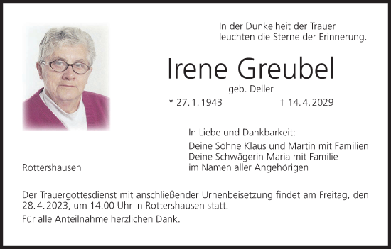 Anzeige von Irene Greubel von MGO