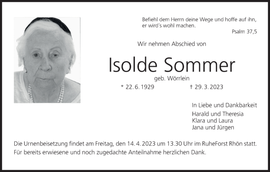 Anzeige von Isolde Sommer von MGO